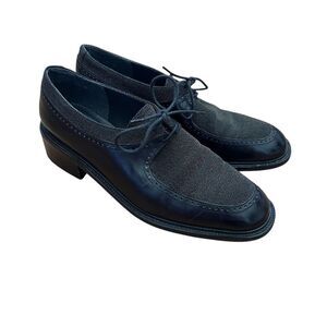 Stuart Weitzman Black Calf and Tweed Gatsby Lace-Up Oxford Loafers Size 7.5